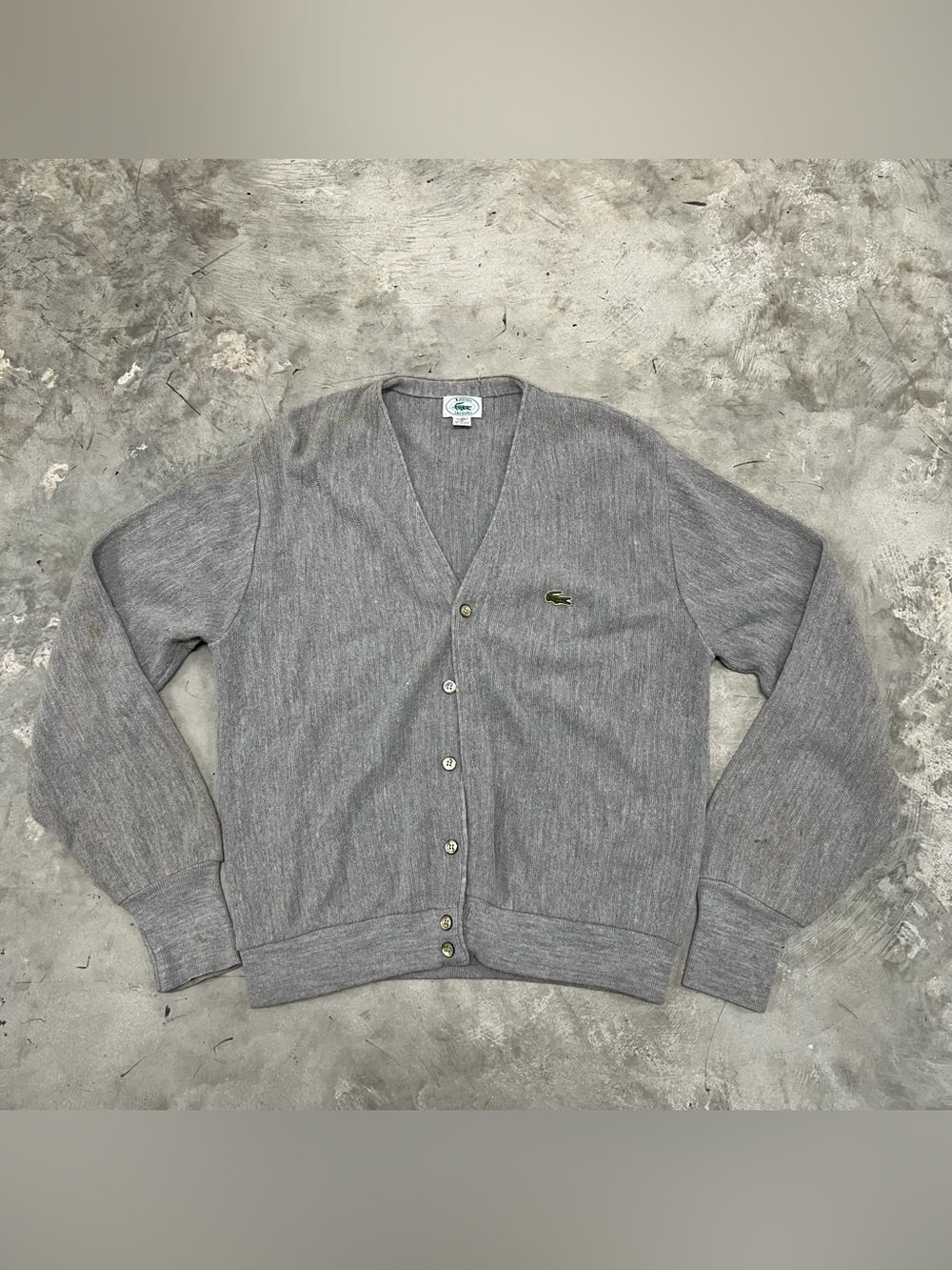Vintage Izod Lacoste Cardigan Sweater Medium Gray V Neck Button Please READ